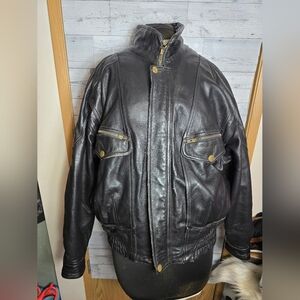 Vintage 1990's Wilson's Leather Adventure Bond Black Leather Bomber Jacket